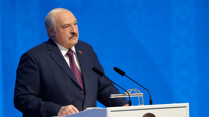 In this photo provided by the Belarusian Presidential Press Service, Belarusian President...