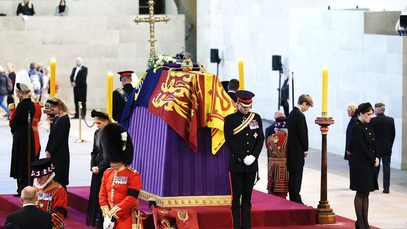 From centre, anti-clockwise, Prince Harry, Princess Beatrice, Lady Louise, Zara Tindall,...